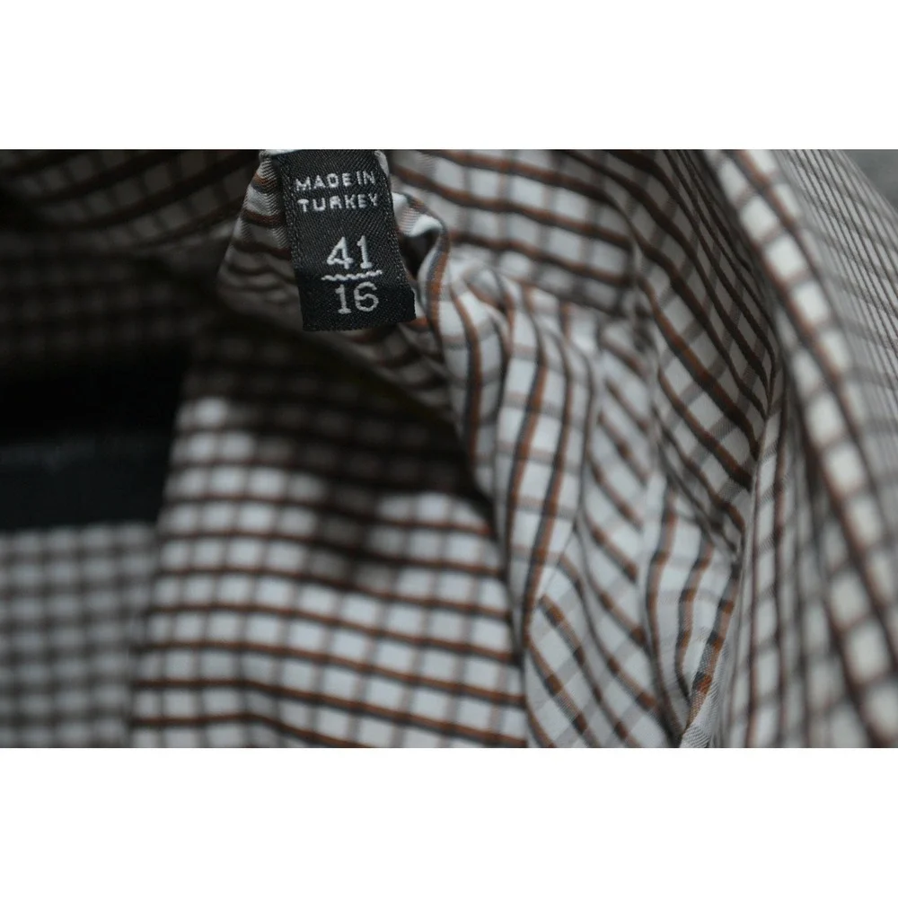 Ermenegildo Zegna‎ Shirt Mens 16 41 Brown Check Long Sleeve Button Front
